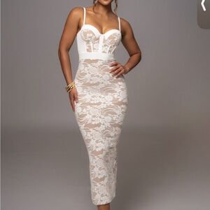 White Kesha bustier midi dress
